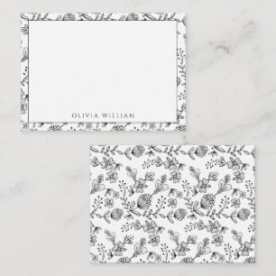 Carte De Correspondance Élégant Boho noir et blanc Nom de la frontière flo