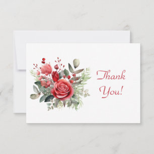 Carte De Correspondance Élégant bouquet de rose rouge Merci plat