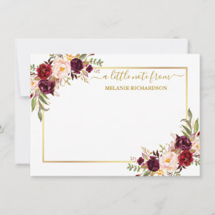 Carte De Correspondance Elégant cadre or Aquarelle Bourgogne Floral