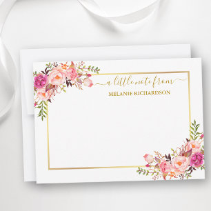 Carte De Correspondance Elégant cadre or Aquarelle rose flush