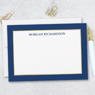 Carte De Correspondance Elégant cadre or bleu marine - Choisissez la taill
