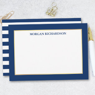 Carte De Correspondance Elégant cadre or Marine Bleu rayé