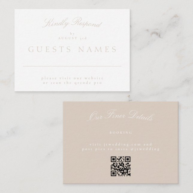 Carte De Correspondance Elégant classique Blush Mariage rose QR CODE RSVP (Devant / Derrière)