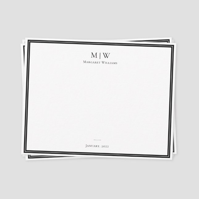Carte De Correspondance Élégant Classique Monogramme Professionnel Noir (Classic monogram name thank you note card)