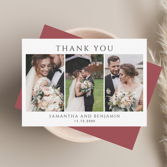 Carte De Correspondance Élégant Collage photo Mariage Merci (Elegant Photo Collage Wedding Thank You Note Card)