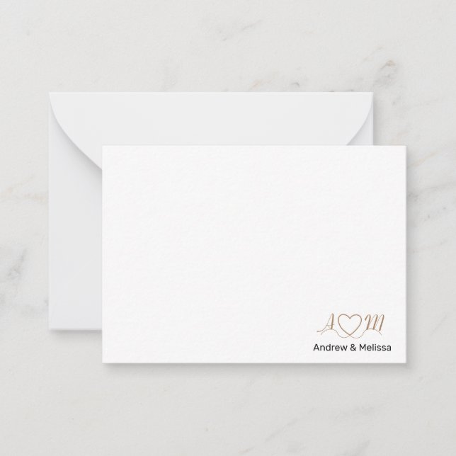 Carte De Correspondance Élégant Couples Script Monogramme Coeur Or Noir (Devant)