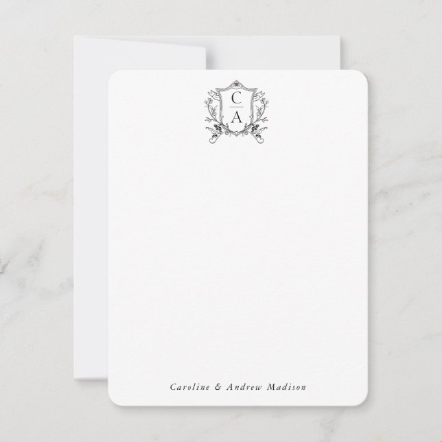 Carte De Correspondance Élégant deux monogrammes Crest Chic Couple Papier  (Devant)