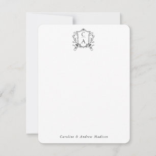 Carte De Correspondance Élégant deux monogrammes Crest Chic Couple Papier