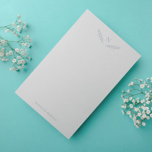 Carte De Correspondance Élégant Dusty Blue Botanches Monogramme