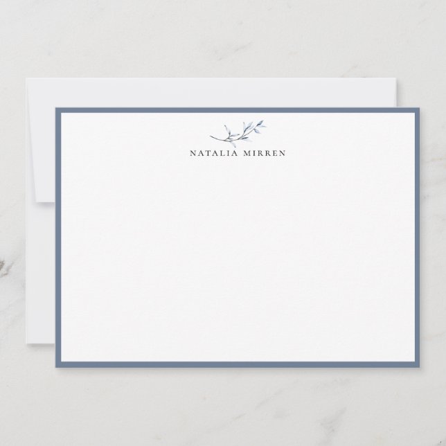 Carte De Correspondance Élégant Dusty Blue Botanical Branch (Devant)