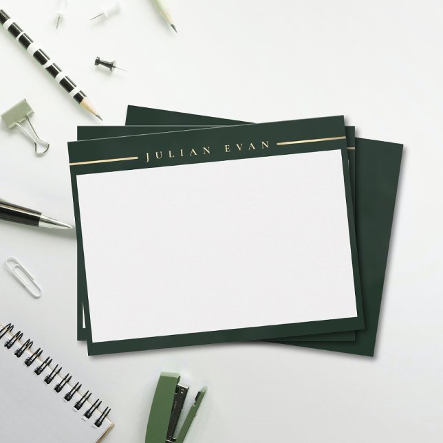 Carte De Correspondance Elegant Emerald Green Gold Detail Professional (Elegant Emerald Green Gold Detail Professional Note Card)