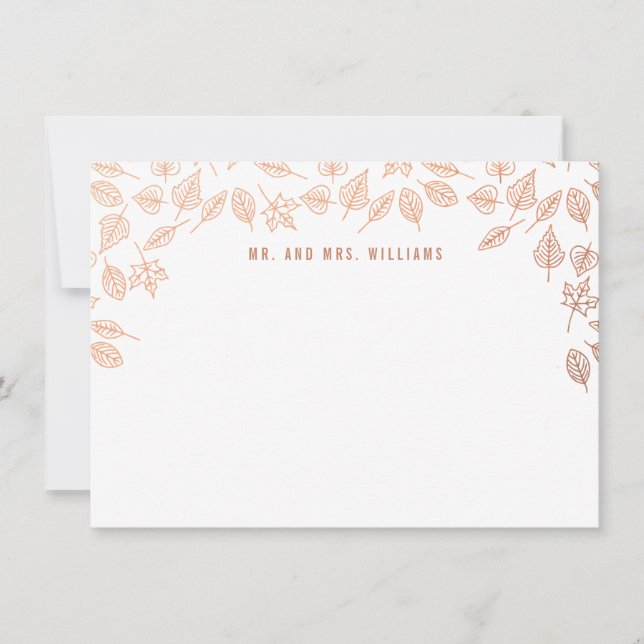 Carte De Correspondance Élégant Feuilles Automne Cuivre Custom Papeterie (Devant)