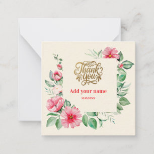 Carte De Correspondance Élégant floral aquarelle rose et remerciement