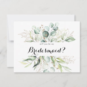 Carte De Correspondance Elégant Gold Green Bridesmaid Proposition