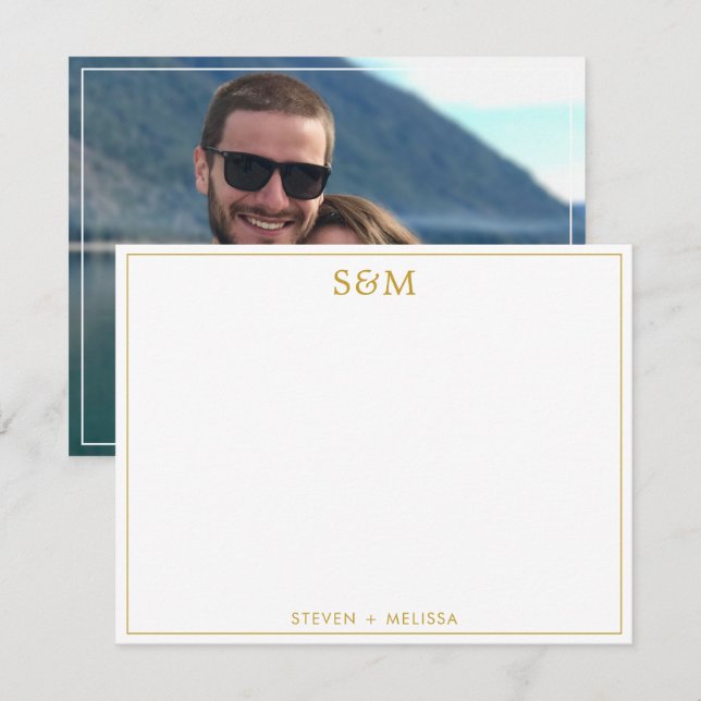 Carte De Correspondance Elegant Gold Monogram Initials Couple Name Photo  (Devant / Derrière)