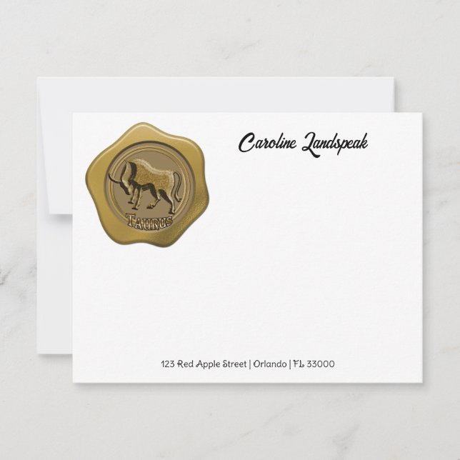 Carte De Correspondance Elégant joint de cire d'or avec Taurus (Devant)