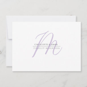 Carte De Correspondance Élégant Lavande moderne noir Monogramme Couple