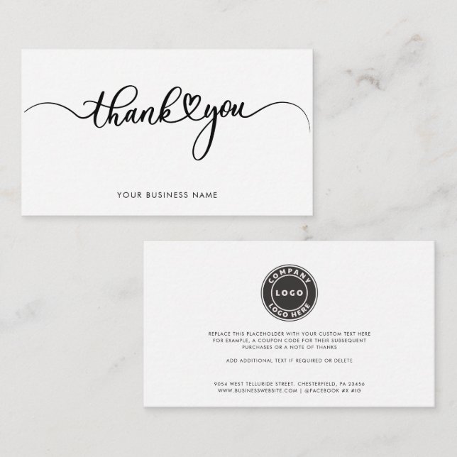 Carte De Correspondance Élégant logo d'entreprise Script Merci (Devant / Derrière)
