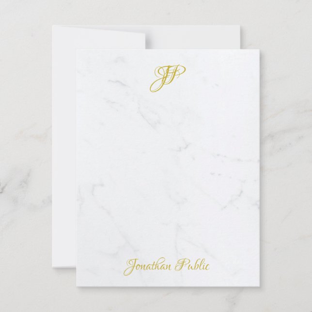 Carte De Correspondance Élégant Marbre blanc Monogramme de script de main  (Devant)