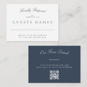Carte De Correspondance Elégant Mariage bleu marine QR CODE RSVP