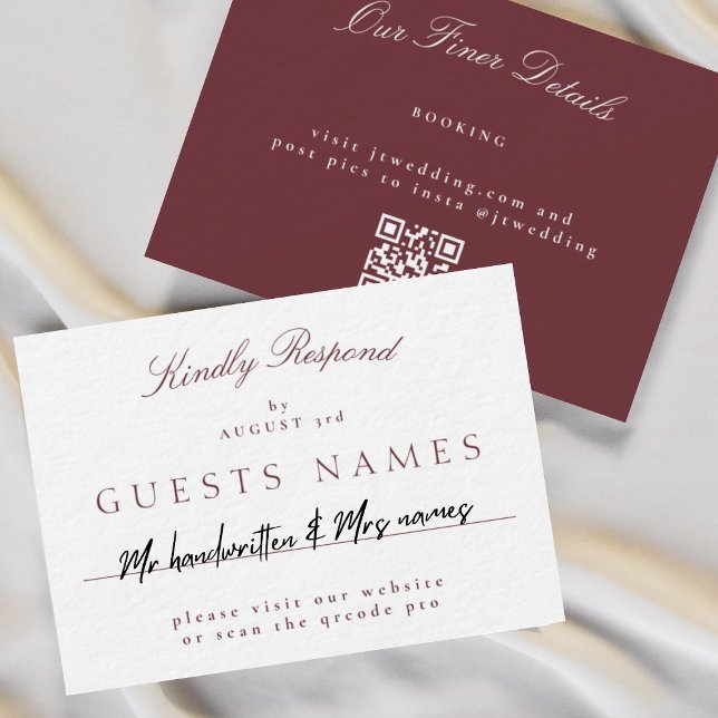 Carte De Correspondance Elégant Mariage classique de Bourgogne QR CODE RSV (Créateur téléchargé)