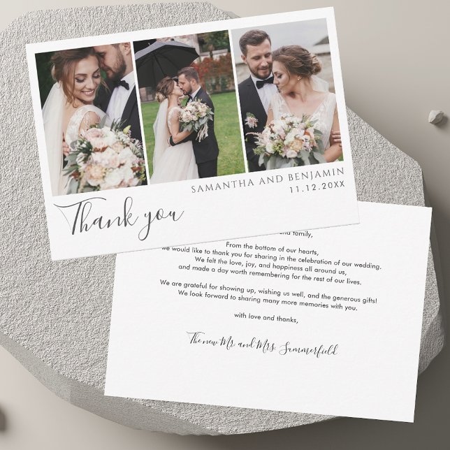 Carte De Correspondance Elégant mariage photo Collage Merci (Elegant Wedding Photo Collage Thank You Note Card)