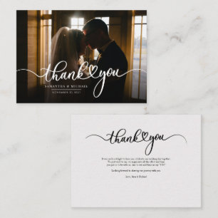 Carte De Correspondance Élégant Mariage photo de script Merci