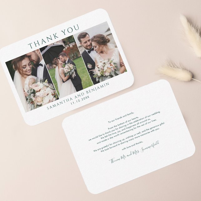 Carte De Correspondance Élégant Mariage photo Merci (Wedding Couple Photo Collage Thank You Notecard)