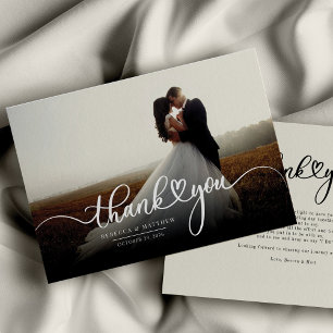 Carte De Correspondance Élégant mariage photo Merci Lettré à la main