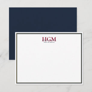Carte De Correspondance Élégant Marine Bourgogne Or 3 Lettre Monogramme