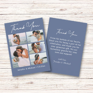 Carte De Correspondance élégant merci bleu blanc 5 photos mariage