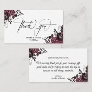 Carte De Correspondance élégant merci fleurs gothiques mariage moderne