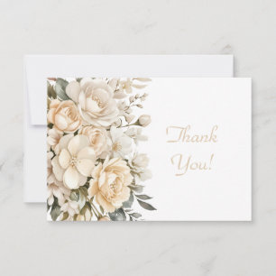 Carte De Correspondance Élégant Merci floral beige