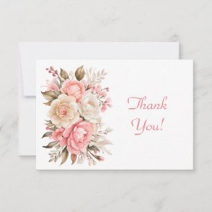 Carte De Correspondance Élégant Merci floral rose plat