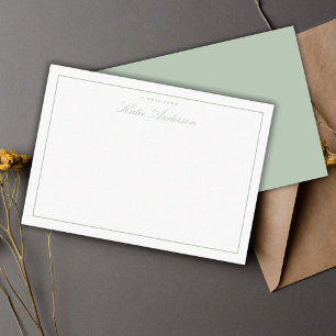Carte De Correspondance Élégant minimal Classic Script Sage Vert