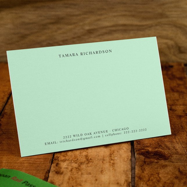 Carte De Correspondance Elégant minimal Mint Green Personnalisé (Créateur téléchargé)
