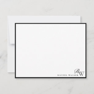 Carte De Correspondance Élégant minimaliste monogramme noir et blanc