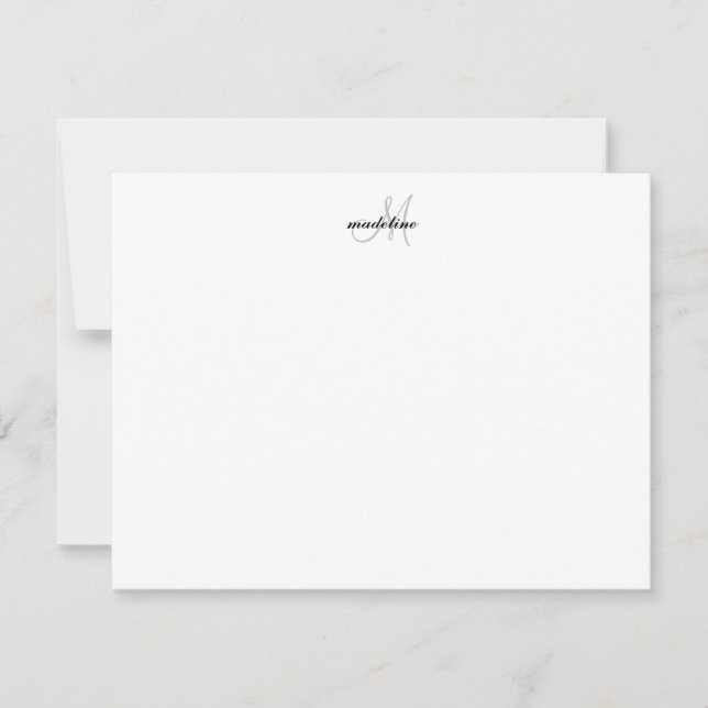 Carte De Correspondance Élégant moderne Script Girl Noir Gris Monogramme (Devant)