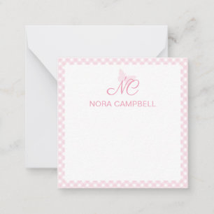 Carte De Correspondance Élégant Monogram Baby Pink En vichy Personnalisé