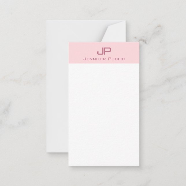 Carte De Correspondance Élégant Monogram Blush rose moderne Simple tendanc (Devant)