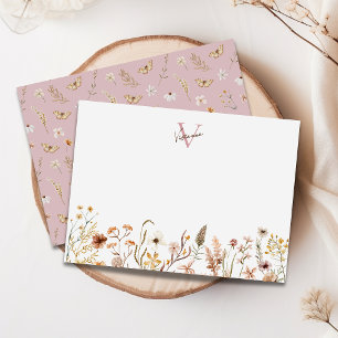 Carte De Correspondance Élégant Monogram Boho Aquarelle Fleur sauvage Flor