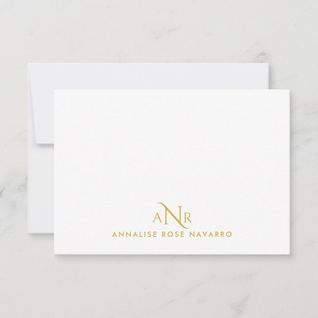 Carte De Correspondance Élégant Monogramme 3 Nom initial Gold Note Card (Devant)