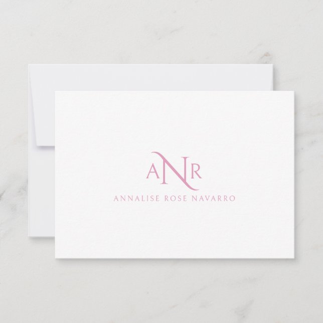 Carte De Correspondance Élégant Monogramme 3 Nom initial Pink Note Card (Devant)