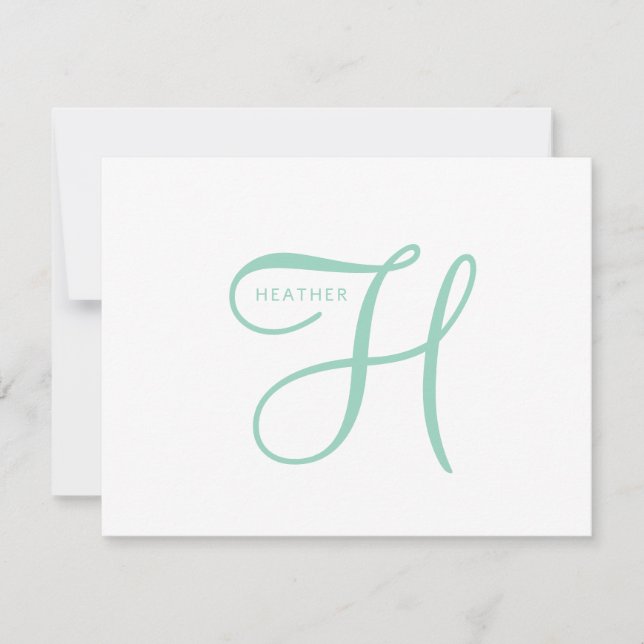 Carte De Correspondance Élégant Monogramme Bleu Vert  (Devant)
