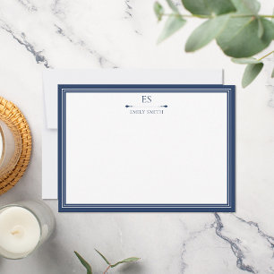 Carte De Correspondance Élégant Monogramme de la frontière bleue de la Mar