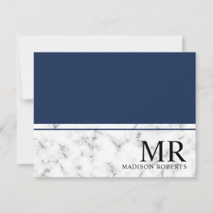 Carte De Correspondance Élégant monogramme de marbre bleu marine professio