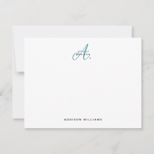 Carte De Correspondance Élégant Monogramme de script Turquoise (Devant)