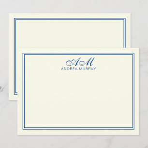 Carte De Correspondance Élégant Monogramme Deux Frontières Marine Bleu Ivo