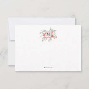 Carte De Correspondance Élégant Monogramme floral rose pâle