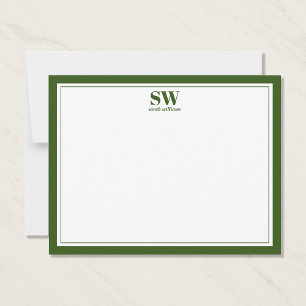 Carte De Correspondance Élégant Monogramme Forêt Vert Frontière Minimalist